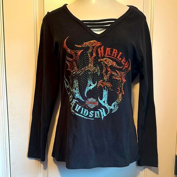 Harley-Davidson Black Graphic Long Sleeve Tee Large - Picture 1 of 7